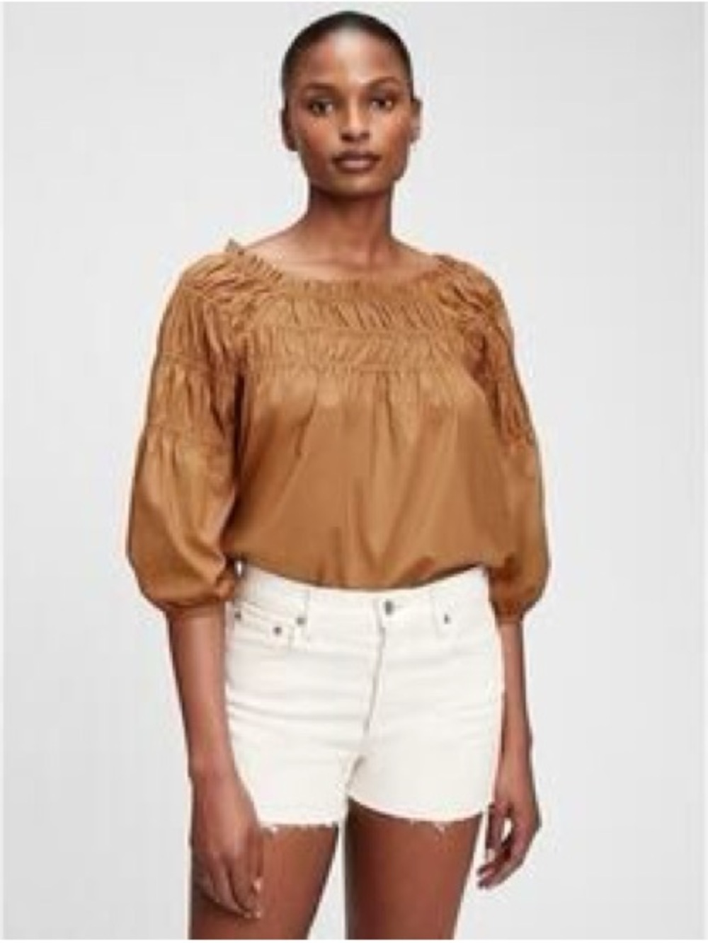 GAP Smocked Brown Peasant Blouse